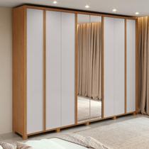 Guarda-Roupa Casal 100% MDF 8 Portas Easy Glow com Espelhos e Pés Amendoa Clean/Off White Guarda-Roupa Casal 100% MDF 8 Portas Easy Glow com Espelhos e Pés Amendoa Clean/Off White