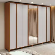 Guarda-Roupa Casal 100% MDF 8 Portas Easy Glow com Espelhos e Pés Frassino/Off White