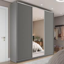 Guarda-Roupa Casal 100% MDF BP com 3 Portas e 1 Espelho Zermatt Cinza Guarda-Roupa Casal 100% MDF BP com 3 Portas e 1 Espelho Zermatt Cinza