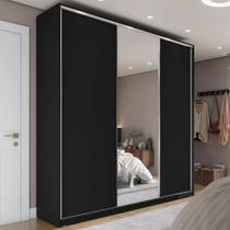 Guarda Roupa Casal 100% MDF BP com 3 Portas e 1 Espelho Zermatt Preto Guarda Roupa Casal 100% MDF BP com 3 Portas e 1 Espelho Zermatt Preto