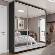 Guarda Roupa Casal 100% MDF BP com 3 Portas Espelho Zermatt Preto Guarda Roupa Casal 100% MDF BP com 3 Portas Espelho Zermatt Preto