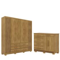 Guarda-Roupa Casal 100% MDF Cadence e Cômoda Sapateira MDP Sirios Nature/Brisa