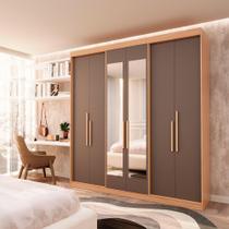 Guarda-Roupa Casal 100% MDF Édez Elan, 6 Portas de Bater com Espelho, Cedro e Fendi, 206 cm
