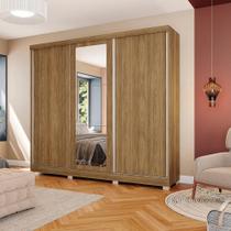 Guarda-Roupa Casal 100% MDF Kappesberg c/Pés e 3 Espelhos 3 Portas de Correr 8 Gavetas Nogueira