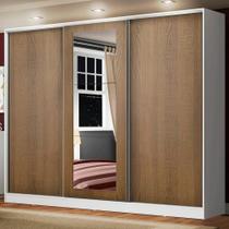 Guarda Roupa Casal 100% MDF Madesa Eros 3 Portas de Correr com Espelho - Branco/Rustic Guarda Roupa Casal 100% MDF Madesa Eros 3 Portas de Correr com Espelho - Branco/Rustic