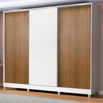 Guarda Roupa Casal 100% MDF Madesa Royale 3 Portas de Correr com Pés - Branco/Rustic/Branco