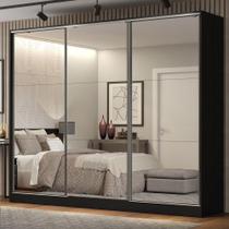 Guarda Roupa Casal 100% MDF Madesa Royale 3 Portas De Correr De Espelho Preto Guarda Roupa Casal 100% MDF Madesa Royale 3 Portas De Correr De Espelho Preto