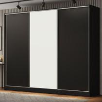 Guarda Roupa Casal 100% MDF Madesa Royale 3 Portas de Correr - Preto/Preto/Branco Guarda Roupa Casal 100% MDF Madesa Royale 3 Portas de Correr - Preto/Preto/Branco