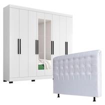 Guarda Roupa Casal 1684 com Espelho e New Pés Cabeceira Ana 195 cm Branco - Araplac