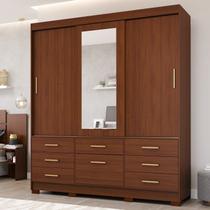 Guarda-Roupa Casal 192cm 4 Portas 7 Gavetas com Espelho e Pés MDF Penedo Marrom/Jequitiba Guarda-Roupa Casal 192cm 4 Portas 7 Gavetas com Espelho e Pés MDF Penedo Marrom/Jequitiba