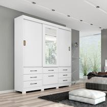 Guarda-Roupa Casal 192cm MDF 3 Portas de Correr Espelho 7 Gavetas 1 Sapateira e 8 Pés Luiza