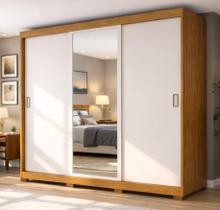 Guarda Roupa Casal 2 Espelhos 3 Portas de Correr 4 Gavetas Versa