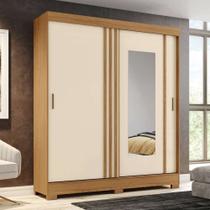 Guarda-Roupa Casal 2 Portas 2 Gavetas com Espelho Flex Nature/Off White/Cinza - Briz