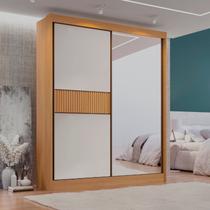 Guarda Roupa Casal 2 Portas 3 Gavetas com Espelho 100% Mdf Grécia Ripado