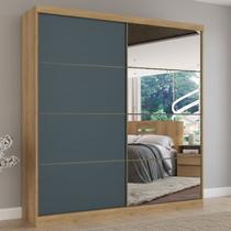 Guarda-Roupa Casal 2 Portas 6 Gavetas 100% MDF com Espelho 222cm x 230cm Malaga Azul/Capuccino