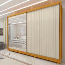 Guarda Roupa Casal 2 Portas 7 Gavetas com Espelho Apolo 100% MDF Marrom/Marrome/Off White