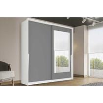 Guarda Roupa Casal 2 Portas de Correr (1 c/ espelho) e 2 Gavetas Porto Branco/Cinza - Politorno