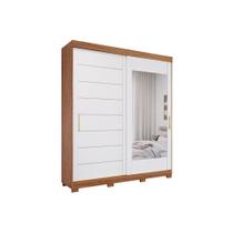 Guarda Roupa Casal 2 Portas de Correr (1 c/ Espelho) e 3 Gavetas c/ Pés Flora Cinamomo/Off White - Panan