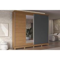 Guarda Roupa Casal 2 Portas de Correr (1 c/ Espelho) e 4 Gavetas c/ Pés CB01T583 Canela/Grafite - Kappesberg