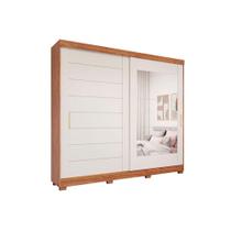 Guarda Roupa Casal 2 Portas de Correr (1 c/ Espelho) e 8 Gavetas c/ Pés Florença Cinamomo/Off White - Panan
