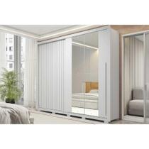 Guarda Roupa Casal 2 Portas de Correr (1 Ripada e 1 c/ Espelho) e 4 Gavetas Romanus Double Lux Branco - Caemmun Guarda Roupa Casal 2 Portas de Correr (1 Ripada e 1 c/ Espelho) e 4 Gavetas Romanus Double Lux Branco - Caemmun