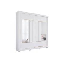 Guarda Roupa Casal 2 Portas de Correr ( 2 c/ Espelho) e 3 Gavetas c/ Pés Ayla Branco - Panan