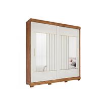 Guarda Roupa Casal 2 Portas de Correr ( 2 c/ Espelho) e 3 Gavetas c/ Pés Ayla Cinamomo/Off White - Panan