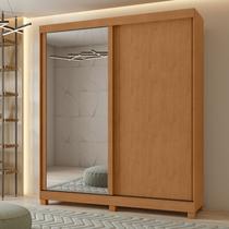 Guarda-Roupa Casal 2 Portas de Correr 2 Gavetas com Espelho e Pés MDF 179cm Zeine Amêndoa Clean/Off White