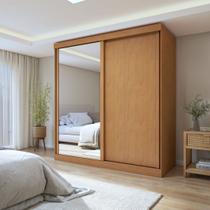 Guarda-Roupa Casal 2 Portas de Correr 2 Gavetas com Espelho MDF 179cm Zeine Amêndoa Clean/Off White