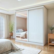 Guarda-Roupa Casal 2 Portas de Correr 2 Gavetas com Espelho MDF 179cm Zeine Branco