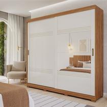 Guarda-Roupa Casal 2 Portas de Correr com 2 Espelhos e Pés 243cm 100% MDF Marsala Espresso Móveis