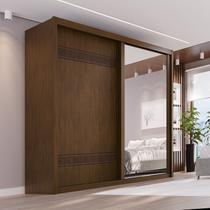 Guarda-Roupa Casal 2 Portas de Correr com Espelho 3 Gavetas MDF Pietro Marrom/Âmbar Guarda-Roupa Casal 2 Portas de Correr com Espelho 3 Gavetas MDF Pietro Marrom/Âmbar