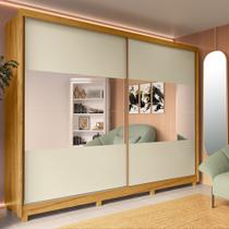 Guarda Roupa Casal 2 Portas De Correr Com Espelho Kit Pé Apolo Naturale Off White - Gelius