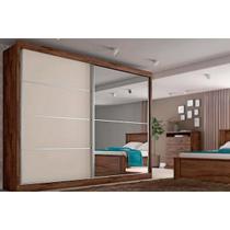 Guarda Roupa Casal 2 Portas de Correr e 4 Gavetas c/ 1 Espelho Verona Plus Braúna/Off White - Europa Guarda Roupa Casal 2 Portas de Correr e 4 Gavetas c/ 1 Espelho Verona Plus Braúna/Off White - Europa