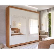 Guarda Roupa Casal 2 Portas de Correr e 4 Gavetas ec/ 2 Espelhos e Pés Blumenau Cinamomo/Off White - Panan