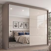 Guarda-Roupa Casal 2 Portas Deslizantes com Espelho 100% MDF Dream Off White/Avelã Guarda-Roupa Casal 2 Portas Deslizantes com Espelho 100% MDF Dream Off White/Avelã