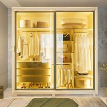 Guarda-Roupa Casal 2 Portas Reflecta com Pés e LED 100% MDF Platinum Bege/Off White