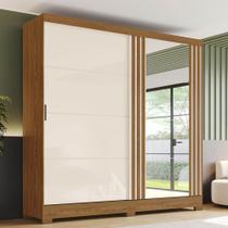 Guarda-roupa Casal 200cm com espelho 2 Portas Deslizantes Briz B352 - Nature/Off White