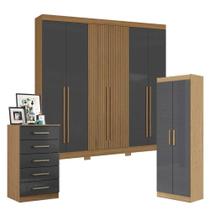 Guarda Roupa Casal 2030230 Com Multiuso 2000191 E Cômoda 2014140 Atacama Grafite - Aramóveis