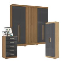 Guarda Roupa Casal 2030230 com Multiuso 2000191 e Cômoda 2014140 Atacama Grafite - Aramóveis