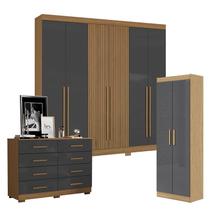 Guarda Roupa Casal 2030230 com Multiuso 2000191 e Cômoda 2014148 Atacama Grafite - Aramóveis Guarda Roupa Casal 2030230 com Multiuso 2000191 e Cômoda 2014148 Atacama Grafite - Aramóveis