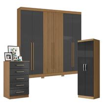 Guarda Roupa Casal 2030230 com Multiuso New 2000192 e Cômoda 2014140 Atacama Grafite - Aramóveis Guarda Roupa Casal 2030230 com Multiuso New 2000192 e Cômoda 2014140 Atacama Grafite - Aramóveis