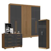 Guarda Roupa Casal 2030230 com Multiuso New 2000192 e Cômoda 2014148 Atacama Grafite - Aramóveis Guarda Roupa Casal 2030230 com Multiuso New 2000192 e Cômoda 2014148 Atacama Grafite - Aramóveis