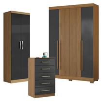 Guarda Roupa Casal 2030240 com Armário Multiuso 2000192 e Cômoda 2014140 Atacama Grafite - Aramóveis Guarda Roupa Casal 2030240 com Armário Multiuso 2000192 e Cômoda 2014140 Atacama Grafite - Aramóveis