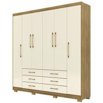 Guarda Roupa Casal 223cm 6 Portas Rick Nature/Champanhe V02 - Mpozenato