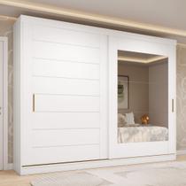 Guarda-Roupa Casal 264cm 2 Portas de Correr com Espelho 100% MDF Siena Espresso Móveis Branco