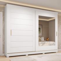Guarda-Roupa Casal 264cm 2 Portas de Correr com Espelho e Pés 100% MDF Siena Espresso Móveis Branco