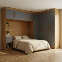 Guarda-Roupa Casal 3 Peças 5 Portas 5 Gavetas com Maleiro 100% MDF Modulado Yescasa Marrom/Cinamomo/Chumbo