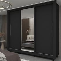 Guarda-Roupa Casal 3 Portas 1 Porta Espelhada com Pés Milão 100% MDF Yescasa Preto Guarda-Roupa Casal 3 Portas 1 Porta Espelhada com Pés Milão 100% MDF Yescasa Preto