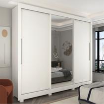 Guarda-Roupa Casal 3 Portas 1 Porta Espelhada com Pés Royale 100% MDF Branco/Acetinado Guarda-Roupa Casal 3 Portas 1 Porta Espelhada com Pés Royale 100% MDF Branco/Acetinado
